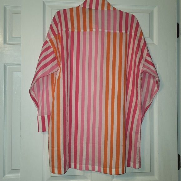 BEACH RIOT Alexa Oversized Shirt Cover Up Size Large X Large Pink Orange Stripes - Picture 5 of 5